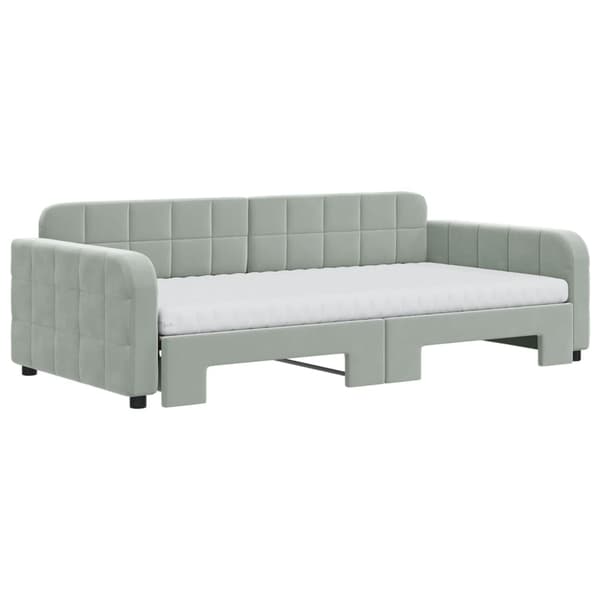 vidaXL Dagbädd utdragbar och madrasser ljusgrå 100x200 cm sammet Grå
