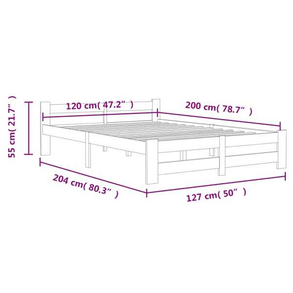 vidaXL Sängram mörkgrå massiv furu 120x200 cm grå