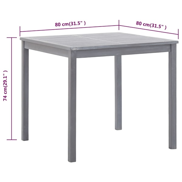 vidaXL Trädgårdsbord grå 80x80x74 cm massivt akaciaträ grå