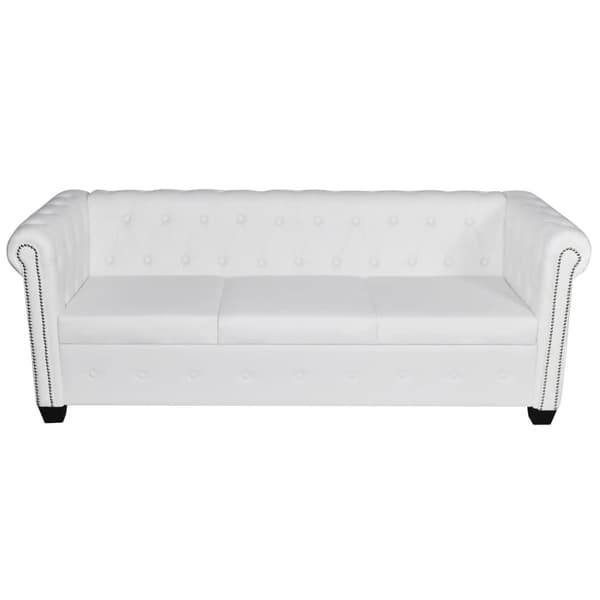 vidaXL Soffa Chesterfield i vit konstläder 3-sitsig Vit