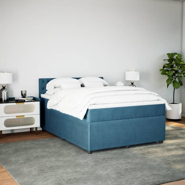vidaXL Ramsäng med madrass blå 160x200 cm sammet Blå