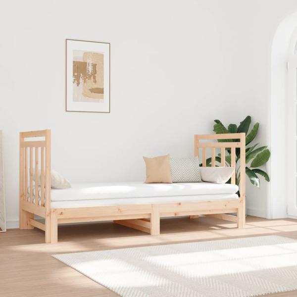 vidaXL Utdragbar dagbädd 2x(90x190) cm massiv furu Brun