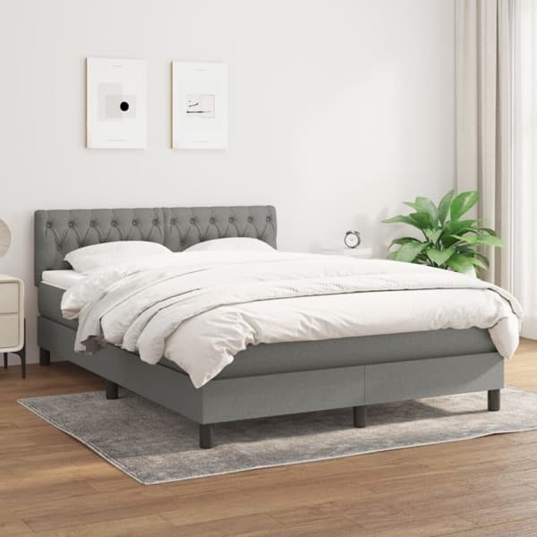 vidaXL Ramsäng med madrass mörkgrå 140x190 cm tyg Grå