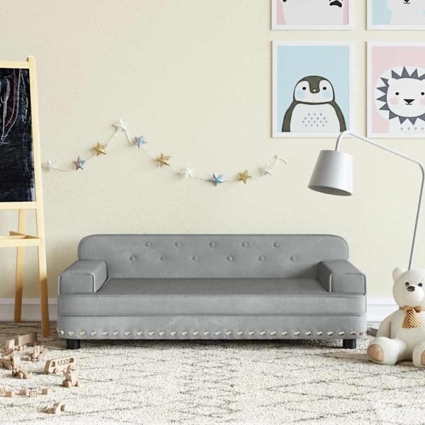 vidaXL Barnsoffa ljusgrå 90x53x30 cm sammet Grå