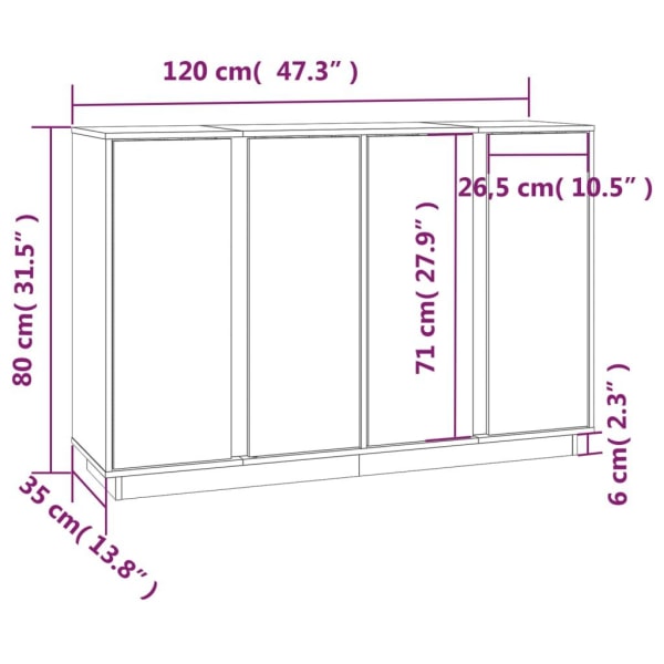 vidaXL Skänk vit 120x35x80 cm massiv furu Brun