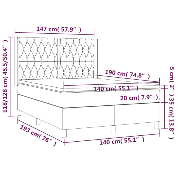 vidaXL Ramsäng med madrass & LED ljusgrå 140x190 cm tyg Grå