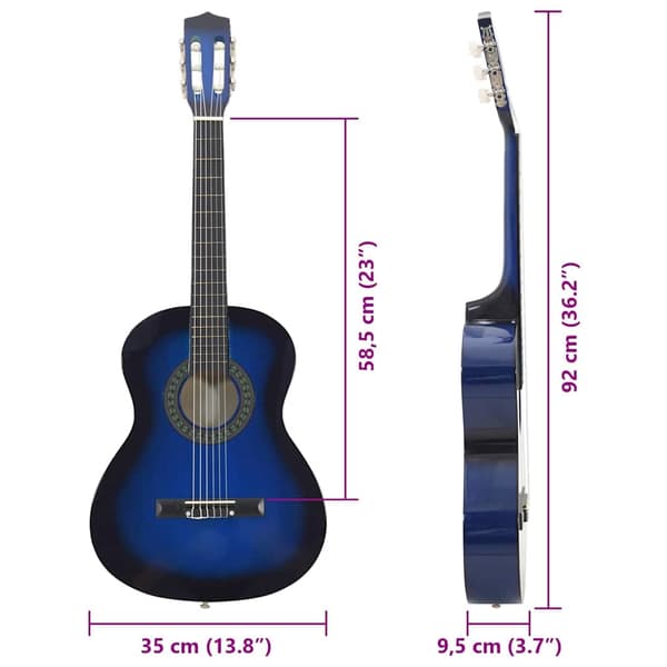 vidaXL Gitarr för nybörjare och barn klassisk blå 3/4 36" Blå