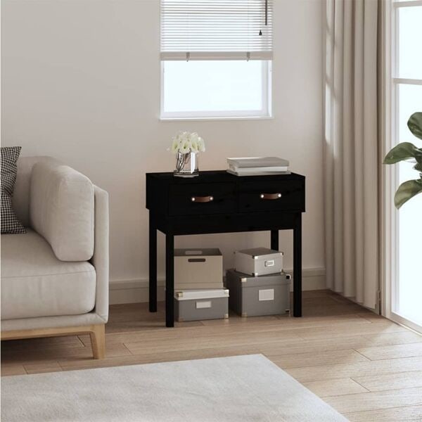 vidaXL Konsolbord svart 76,5x40x75 cm massiv furu Svart