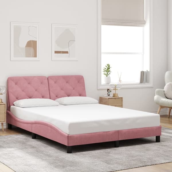 vidaXL Sängram med LED-belysning rosa 140x190 cm sammet Rosa