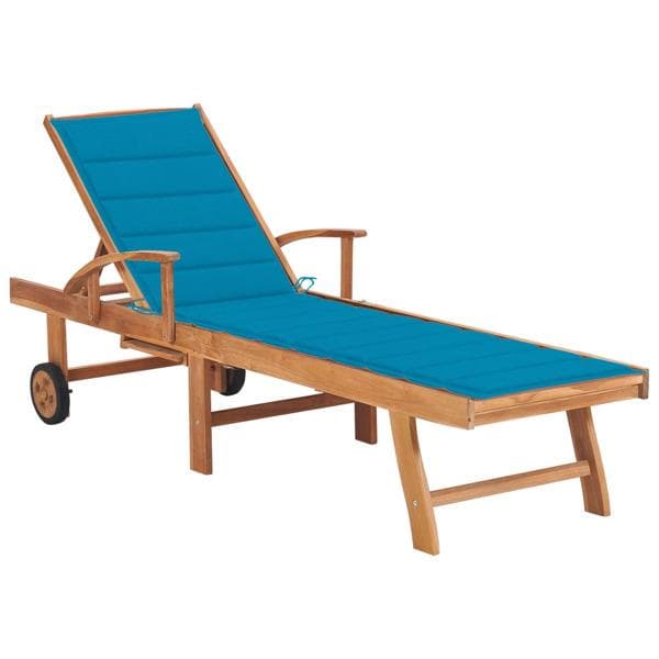 vidaXL Solsäng med blå dyna massiv teak Blå