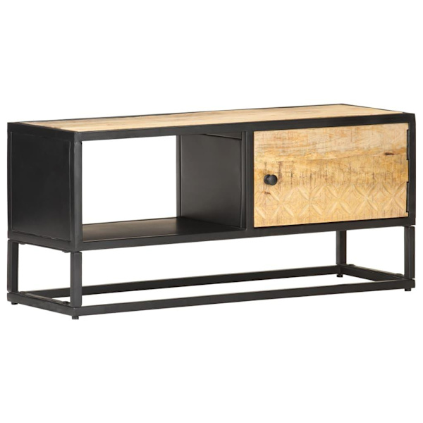 vidaXL TV-bänk med snidad dörr 90x30x40 cm grovt mangoträ Brun