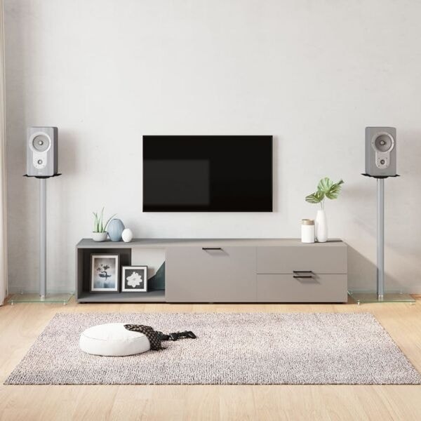 vidaXL Högtalarstativ 2 st härdat glas 1-pelardesign silver Silver