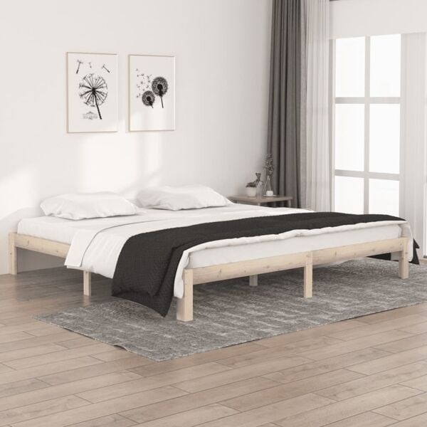 vidaXL Sängram massiv furu 200x200 cm Brun