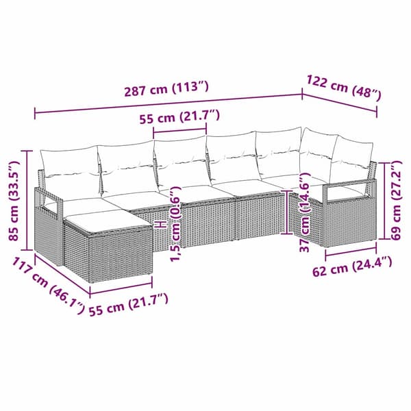 vidaXL Soffset med kudde 7 pcs Beige konstrotting Beige