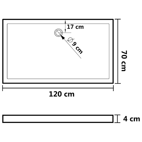 vidaXL Duschkar rektangulärt ABS svart 70x120 cm Svart