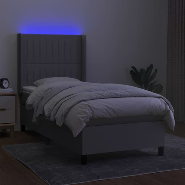 vidaXL Ramsäng med madrass & LED ljusgrå 100x200 cm tyg Grå