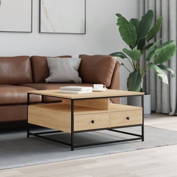 vidaXL Soffbord sonoma-ek 80x80x45 cm konstruerat trä Brun