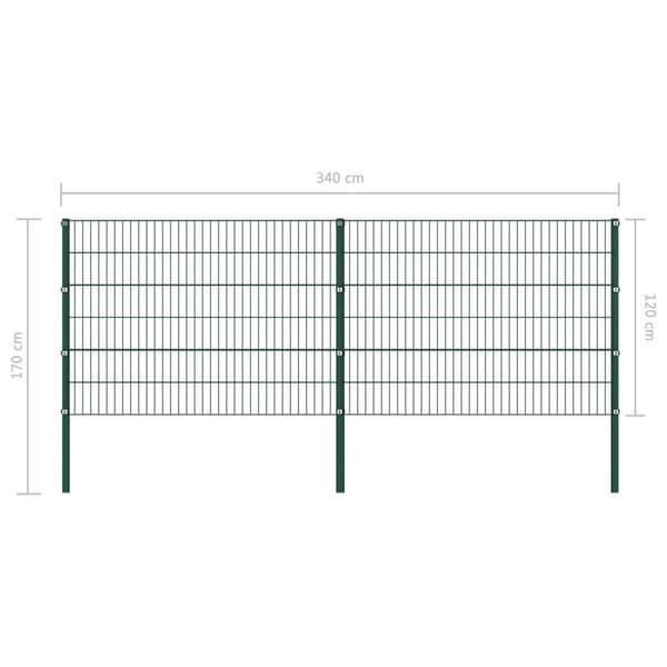 vidaXL Stängselpanel med stolpar järn 3,4x1,2 m grön Grön