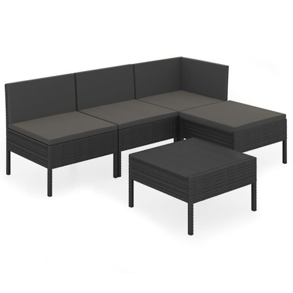 vidaXL Loungegrupp med dynor 5 delar konstrotting svart Svart