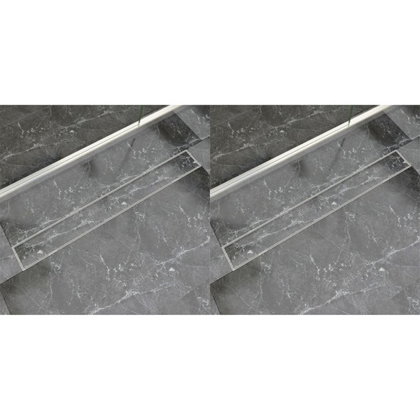 vidaXL Avlång golvbrunn 2 st rostfritt stål 930x140 mm