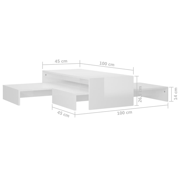 vidaXL Satsbord vit högglans 100x100x26,5 cm Vit