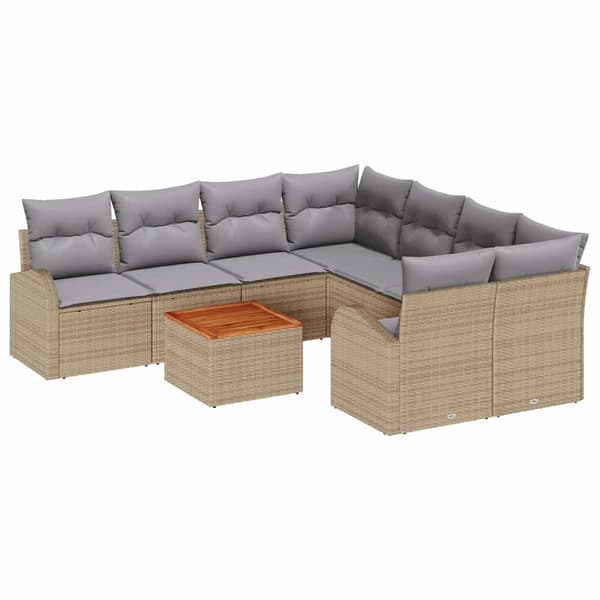 vidaXL Trädgårdsoffset 9 st Beige konstrotting Beige