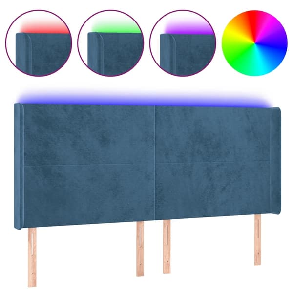 vidaXL Sänggavel LED mörkblå 183x16x118/128 cm sammet Blå