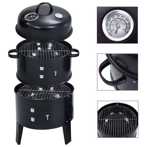vidaXL 3-i-1 Rökgrill 40x80 cm Svart