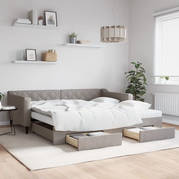 vidaXL Dagbädd utdragbar med lådor taupe 100x200 cm tyg Taupe
