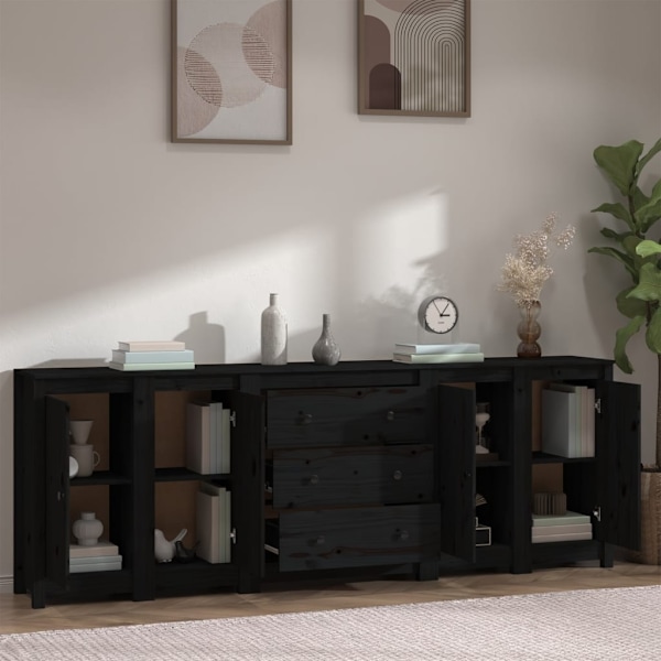 vidaXL Skänk svart 230x35x80 cm massiv furu Svart