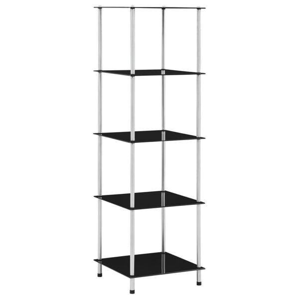 vidaXL Hylla 5 hyllplan svart 40x40x130 cm härdat glas Svart