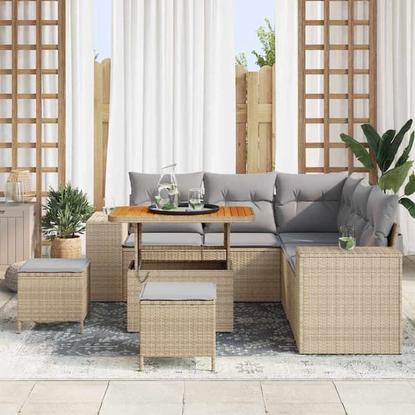 vidaXL Trädgårdsoffset 8 st Beige konstrotting Beige