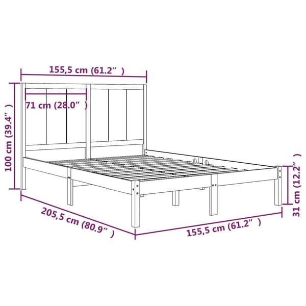 vidaXL Sängram grå massiv furu 150x200 cm Grå