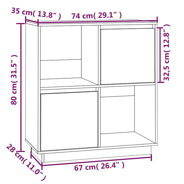 vidaXL Skänk 74x35x80 cm massiv furu Brun