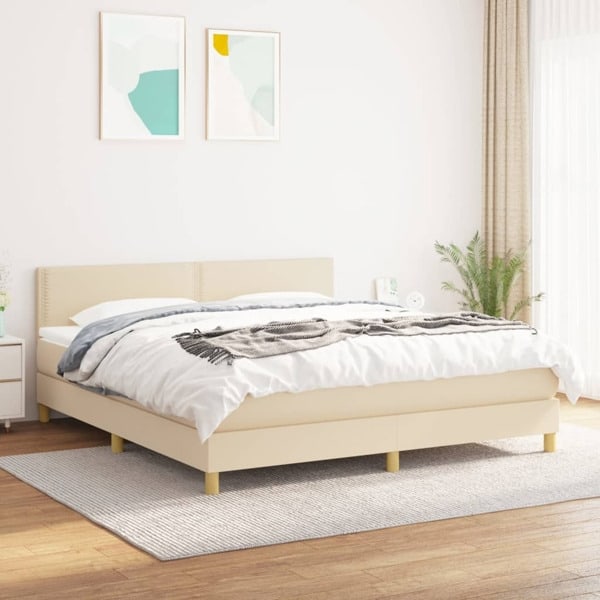 vidaXL Ramsäng med madrass gräddvit 180x200 cm tyg Kräm