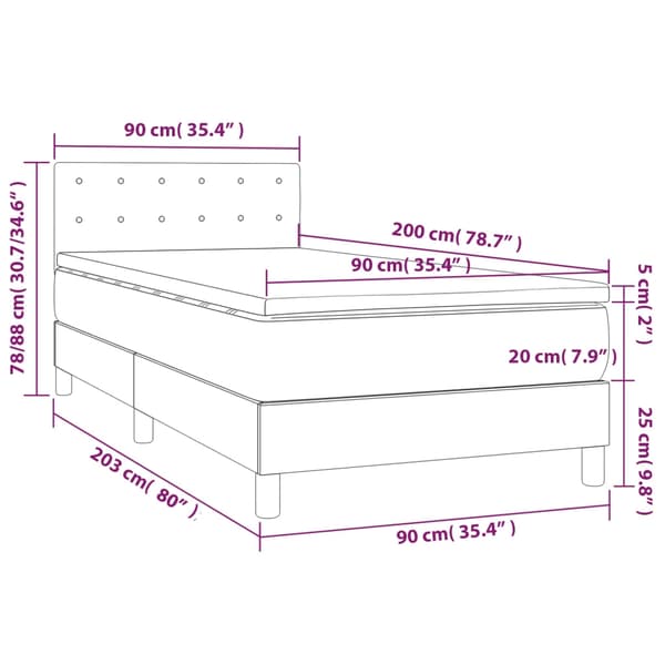 vidaXL Ramsäng med madrass mörkgrå 90x200 cm tyg Grå