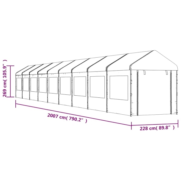 vidaXL Paviljong med tak vit 20,07x2,28x2,69 m polyeten Vit