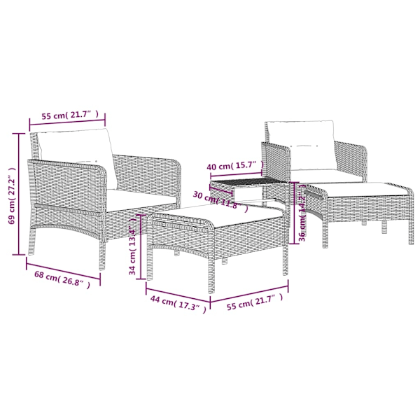 vidaXL Loungegrupp med dynor 5 delar brun konstrotting Brun