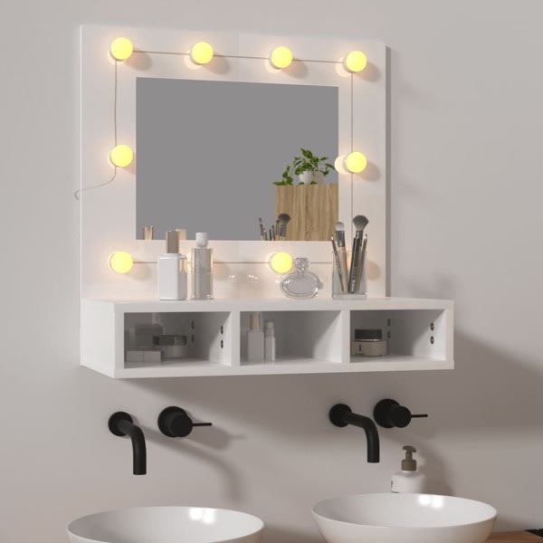 vidaXL Spegelskåp med LED vit högglans 60x31,5x62 cm Vit