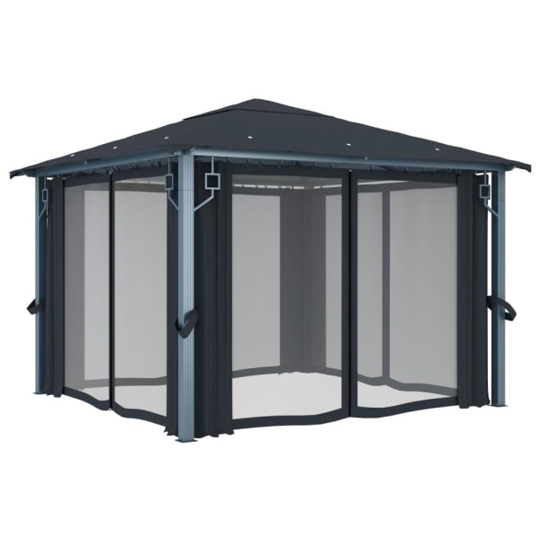 vidaXL Paviljong med gardiner 300x300 cm antracit aluminium Antracit
