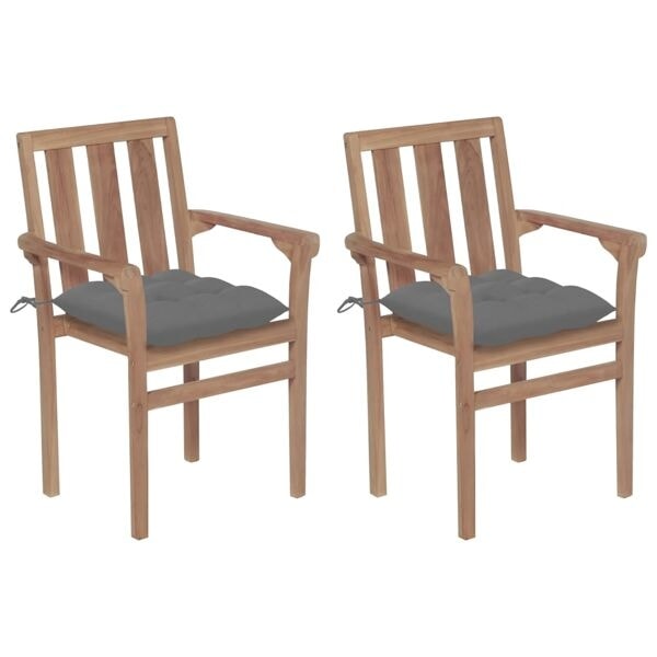 vidaXL Trädgårdsstolar med gråa dynor 2 st massiv teak grå