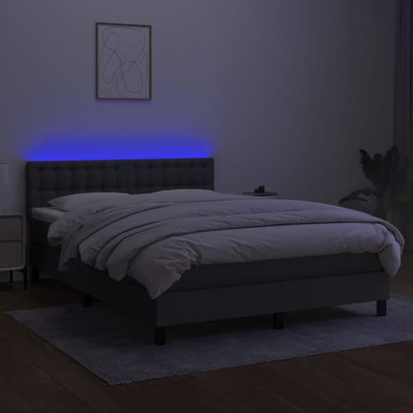 vidaXL Ramsäng med madrass & LED mörkgrå 140x200 cm tyg Grå