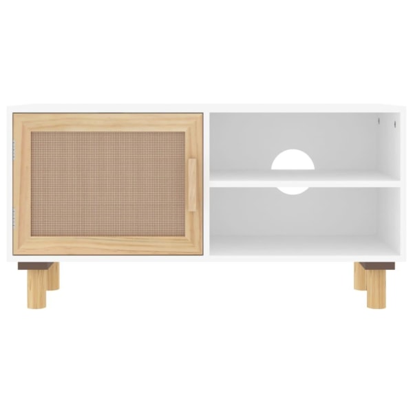 vidaXL Tv-bänk Vit 80x30x40 cm massiv furu och naturlig rotting Vit