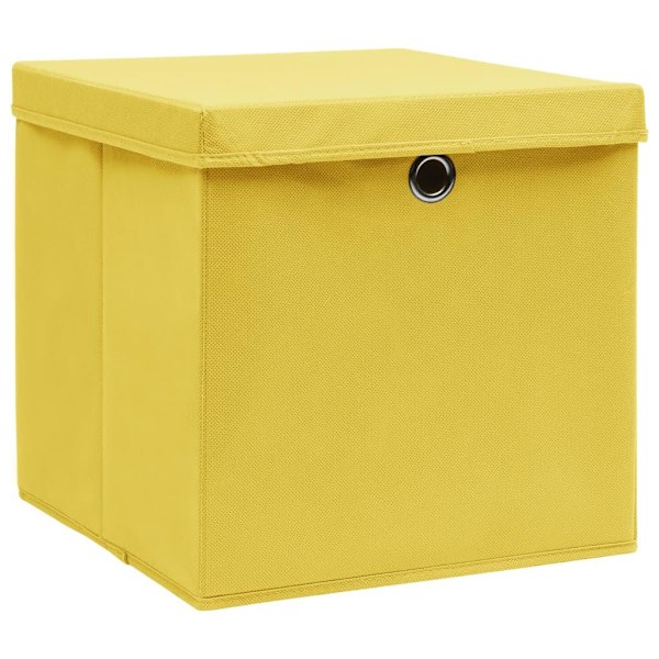 vidaXL Förvaringslådor med lock 10 st 28x28x28 cm gul Gul
