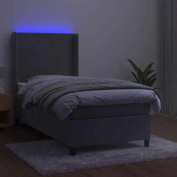 vidaXL Ramsäng med madrass & LED ljusgrå 90x200 cm sammet Grå