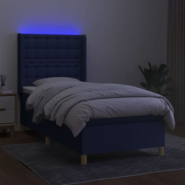 vidaXL Ramsäng med madrass & LED blå 100x200 cm tyg Blå