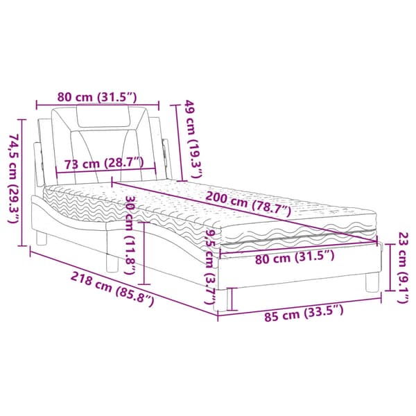 vidaXL Säng med madrass grå 80x200 cm konstläder Grå