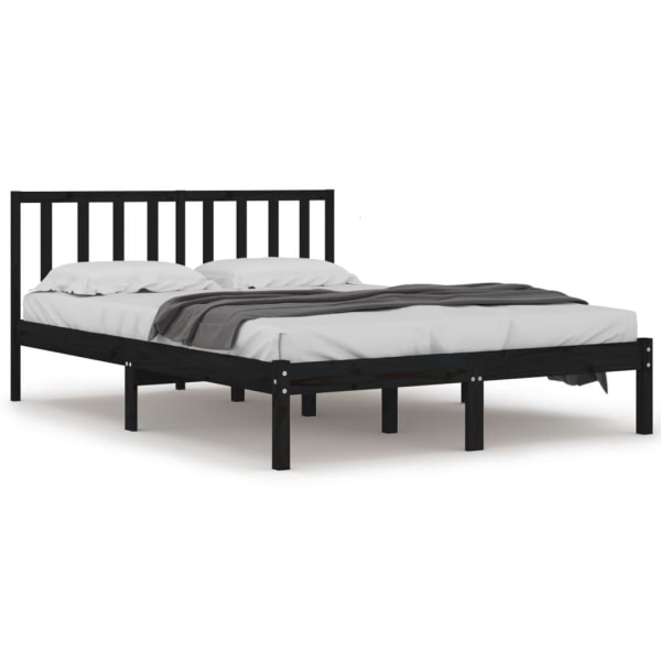 vidaXL Sängram svart massiv furu 120x190 cm Svart