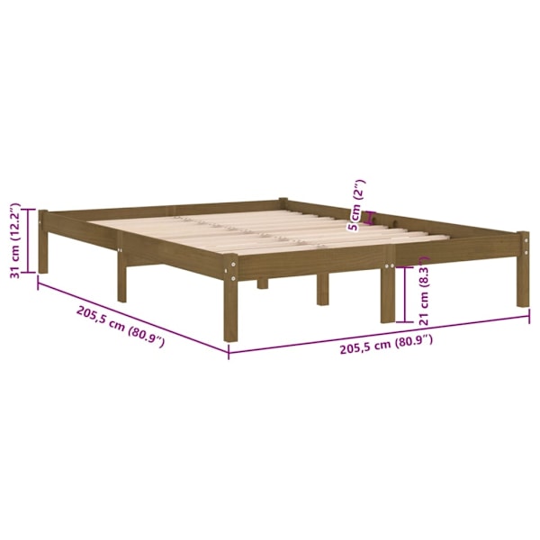 vidaXL Sängram honungsbrun massiv furu 200x200 cm Brun
