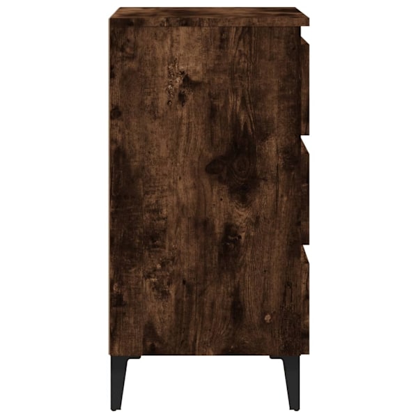 vidaXL Sängbord med metallben rökfärgad ek 40x35x69 cm Brun